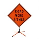 Roll Up Sign & Stand - 48 Inch Reflective Road Work 1/2 Mile Roll Up Traffic Sign